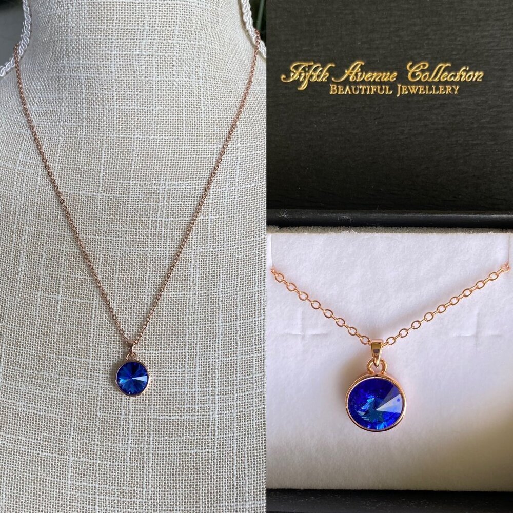 Butler FAC Cobalt Blue Crystal Rose Gold Tone Necklace​​